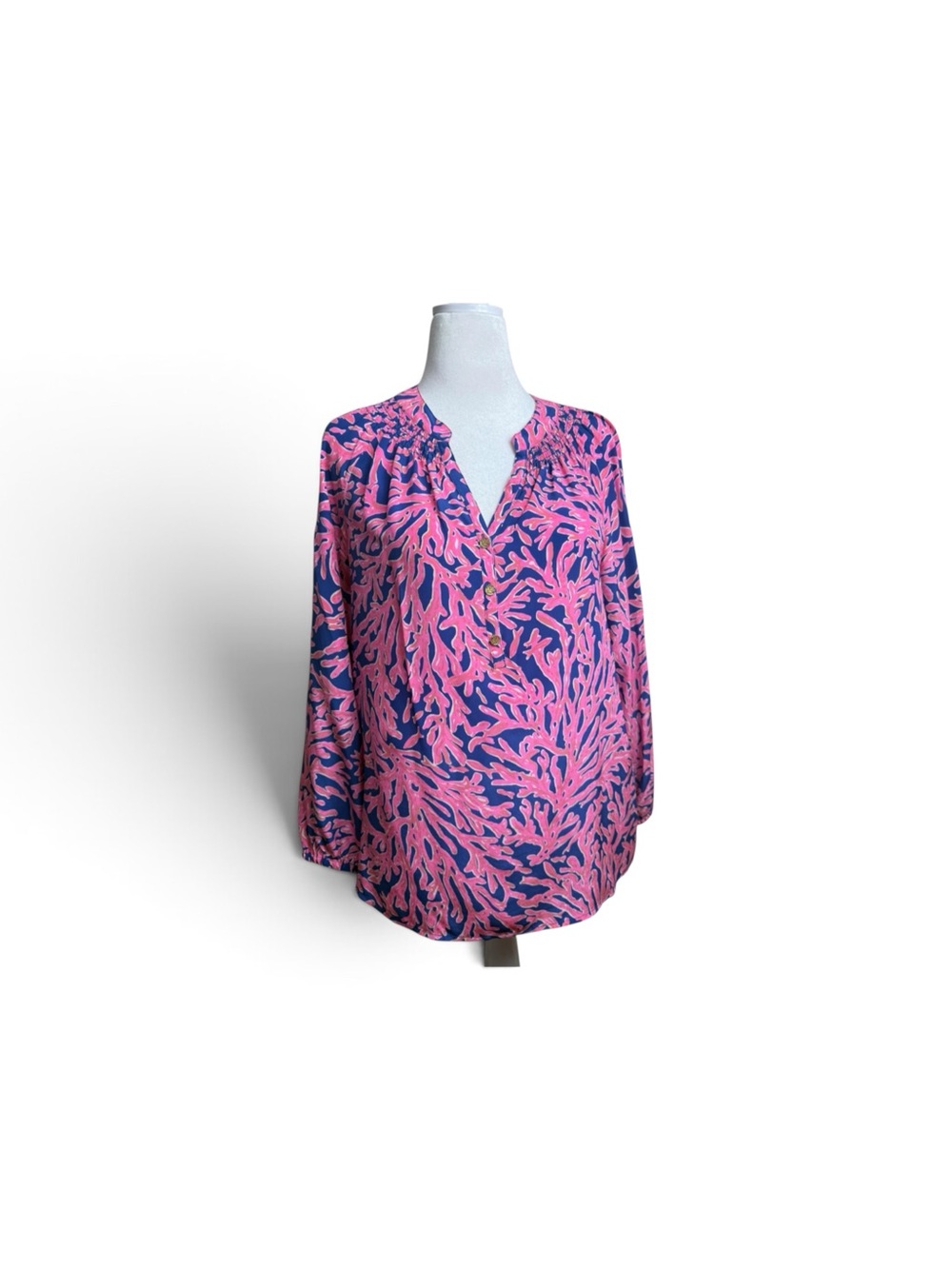 Lilly Pulitzer Pink & Navy Elsa samba Coral print top size large